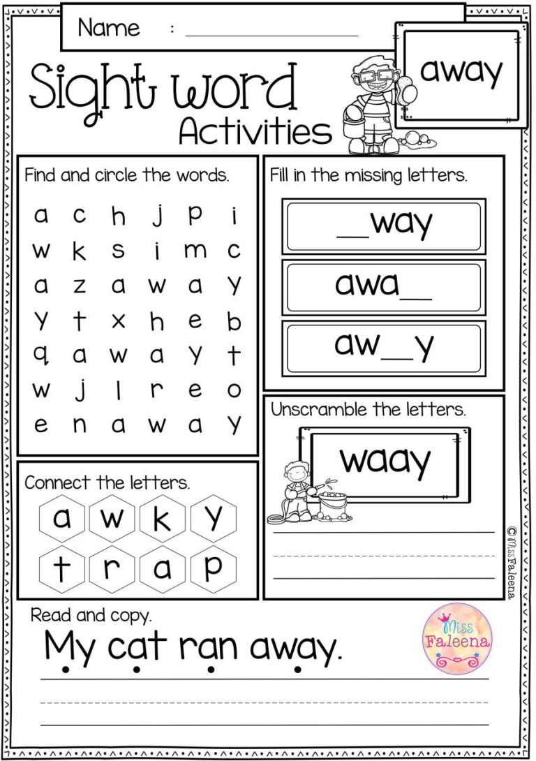 Printable Free Sight Word Worksheets For Kindergarten