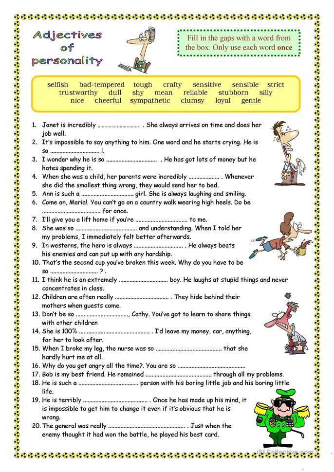 Adjectives Describing Personality Worksheet Pdf
