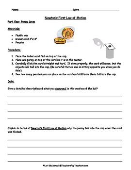 8th Grade Newton's First Law Of Motion Worksheet