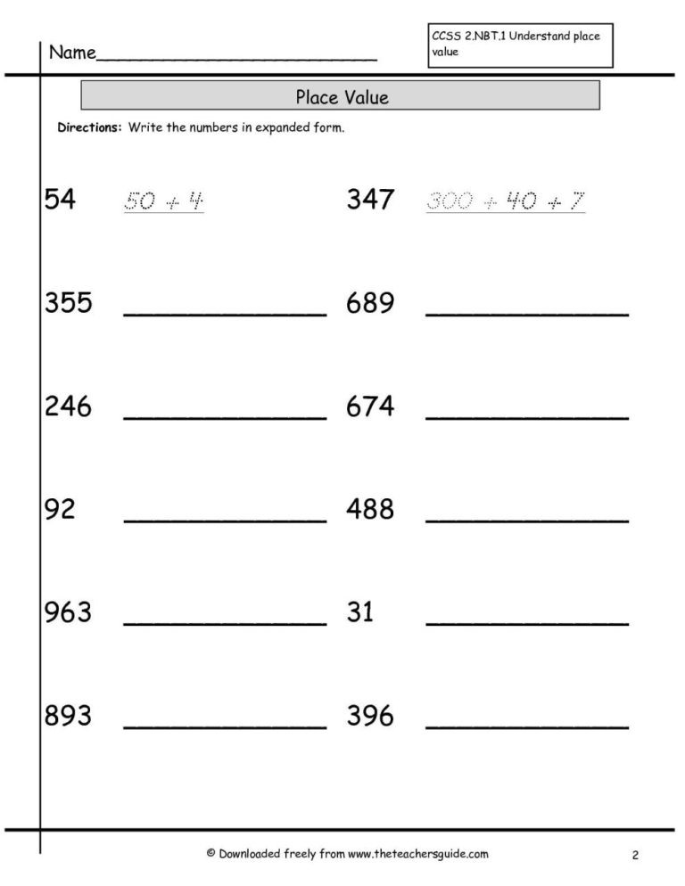 4th Grade Expanded Notation Worksheets