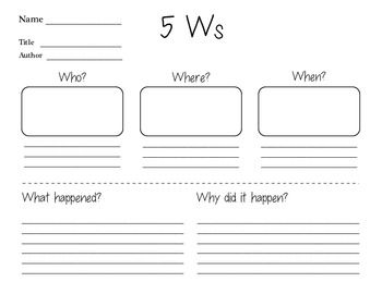 Printable 5 W's Worksheet With Story