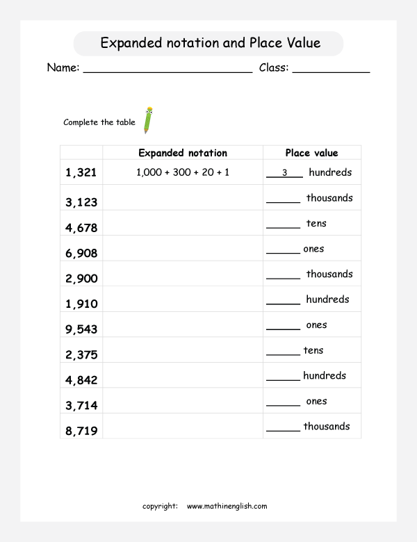 3rd Grade Expanded Notation Worksheets