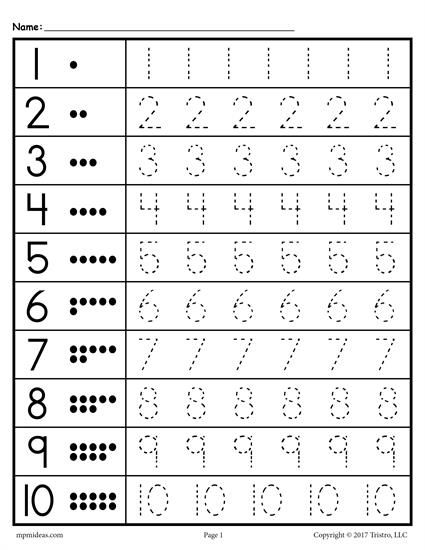 Kindergarten Number Tracing Worksheets 1-20
