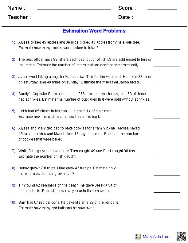 Math Worksheets For Grade 2 Division Word Problems