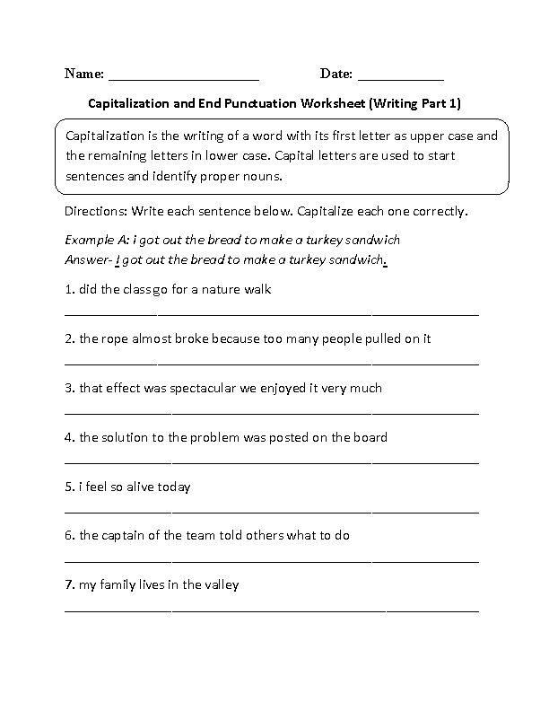 Third Grade 3rd Grade Capitalization And Punctuation Worksheets