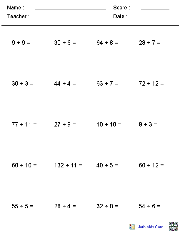Printable 6th Grade Math Worksheets Division