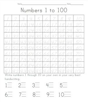 Number Tracing Worksheets 1-100
