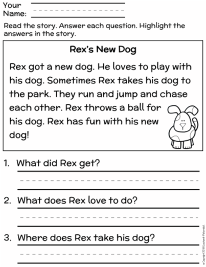 Reading Comprehension First Grade Worksheets Free Printable