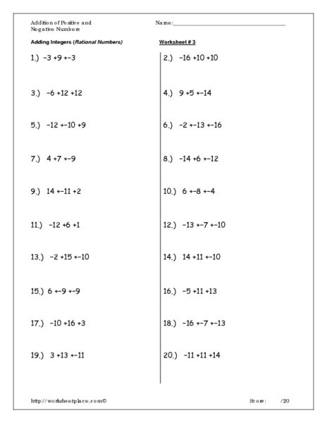6th Grade Rational Numbers Worksheet Grade 6