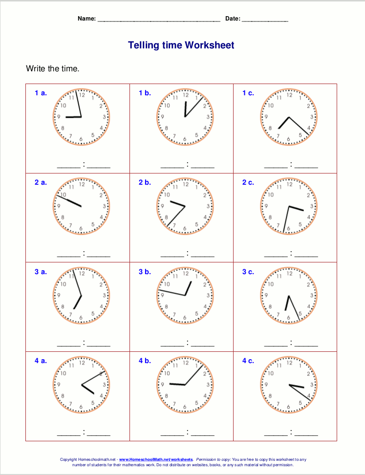 Free Printable Clock Worksheets Grade 3
