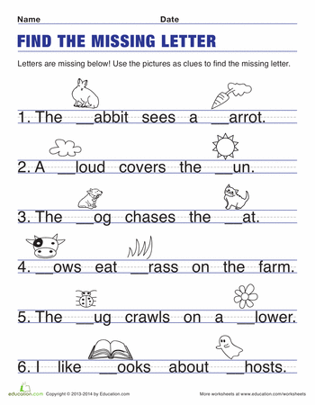 Kindergarten Missing Letters Worksheet For Grade 1