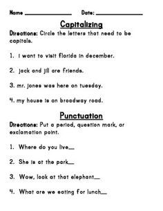 3rd Grade Capitalization And Punctuation Paragraph Worksheets