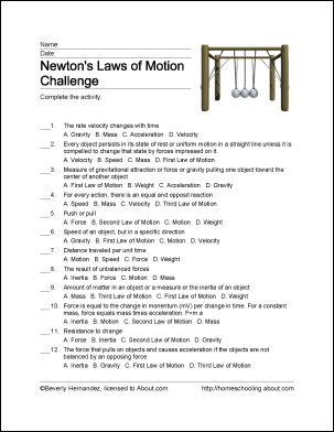 Newton's First Law Of Motion Worksheet Answer Key