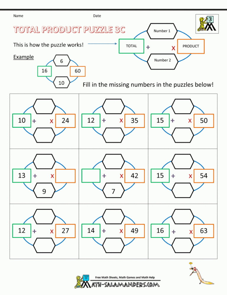Multiplication Puzzle Worksheets For Kids