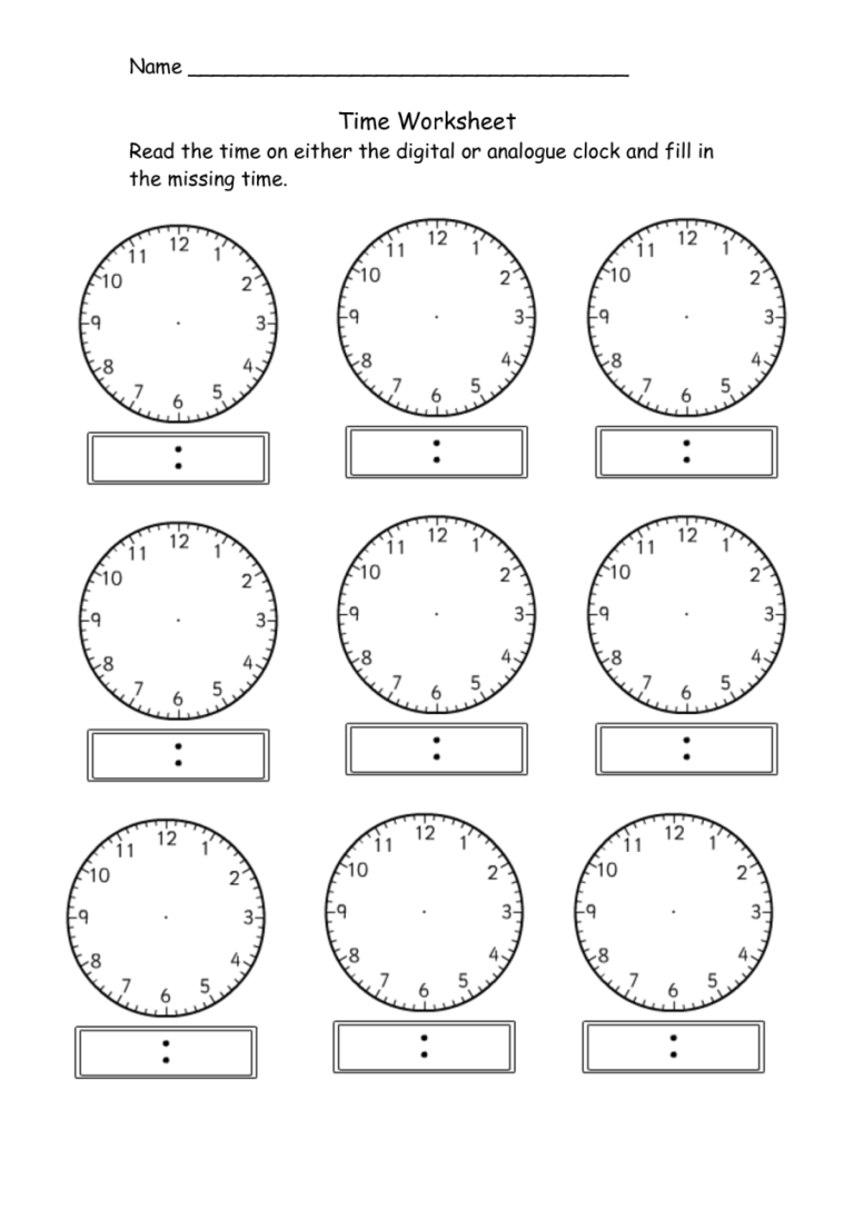 Free Clock Printable Worksheets