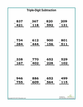 3rd Grade Math Worksheets Subtraction With Regrouping