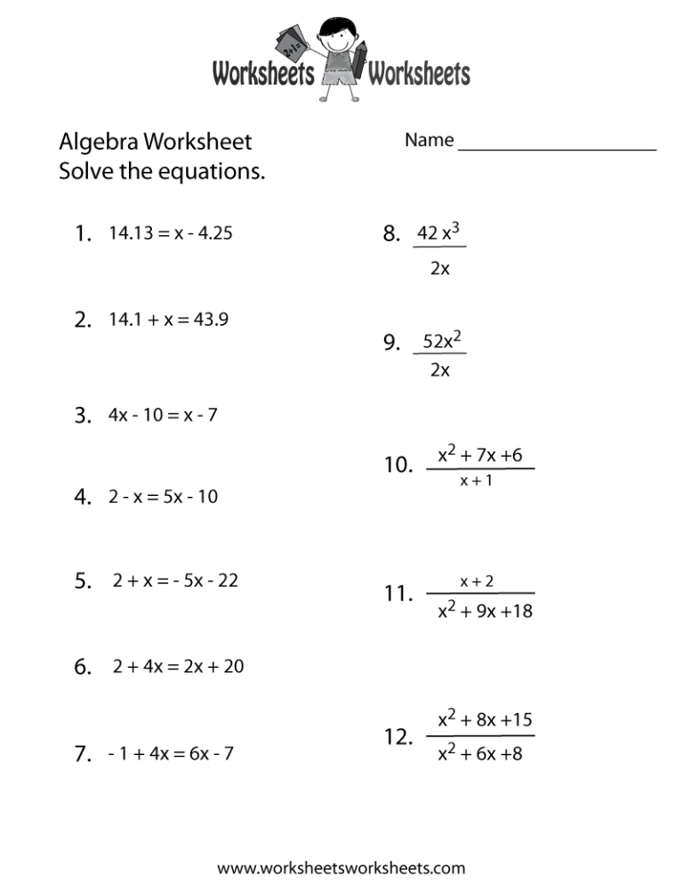 Grade 9 Algebra Word Problems Worksheet Pdf
