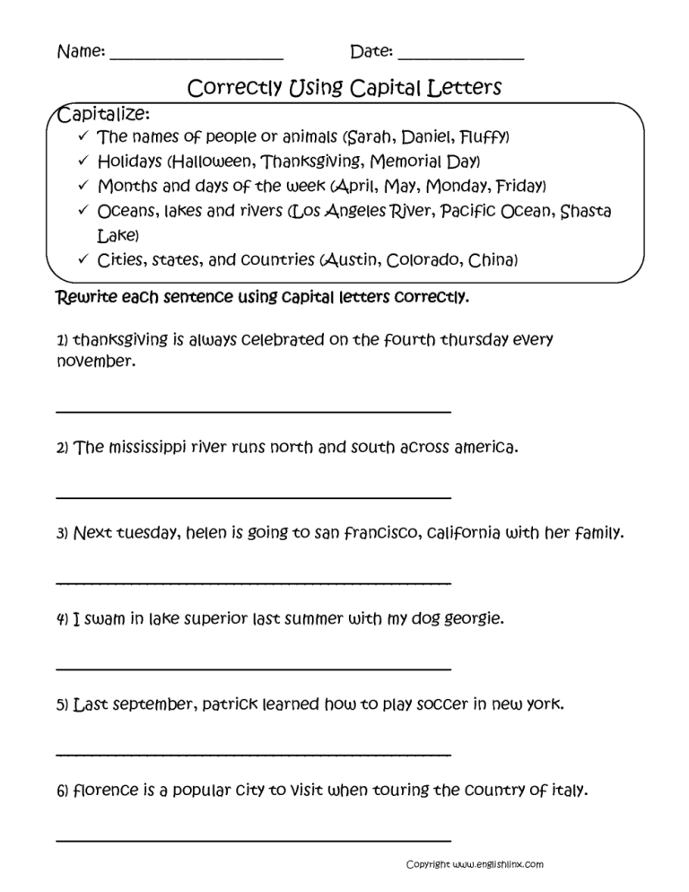 Capitalization And Punctuation Worksheets 5th Grade Pdf