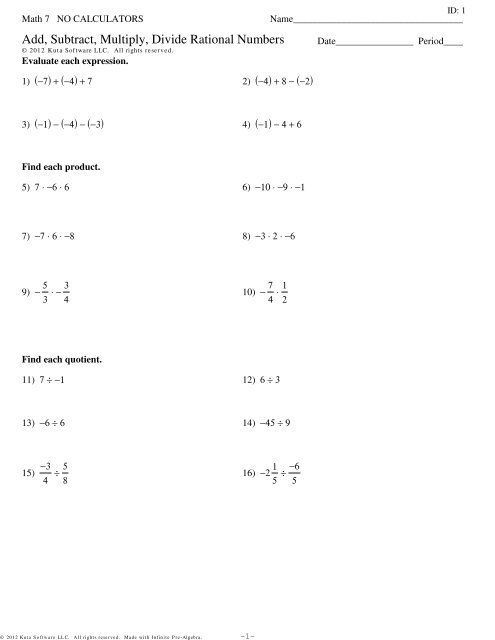 Multiplying Rational Numbers Worksheet 7th Grade Pdf