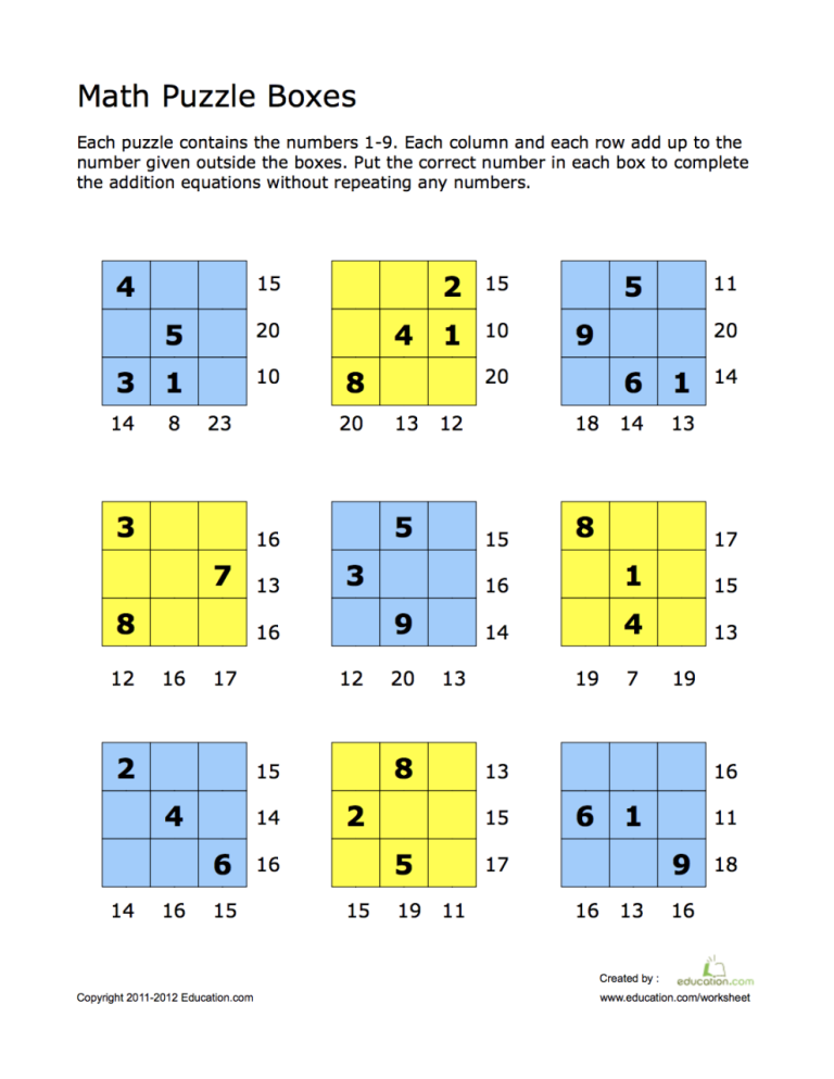 Math Puzzle Worksheets For Grade 2