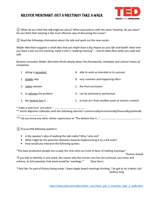 Ted Talk Worksheets For Students