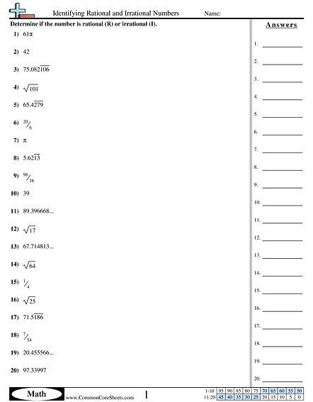 6th Grade Rational And Irrational Numbers Worksheet