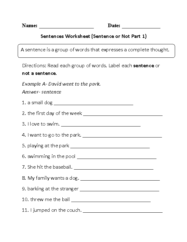 Simple Sentence Worksheets For Grade 5