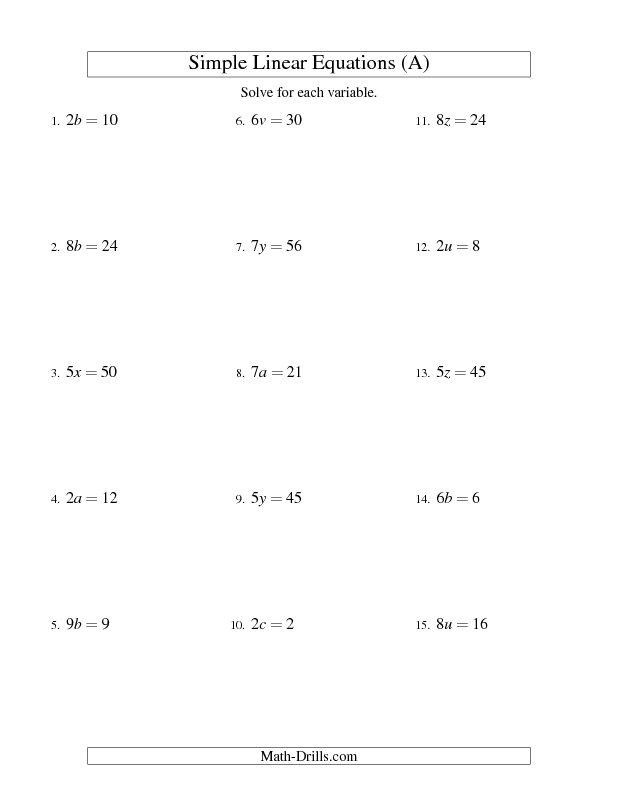 Simple Equations Worksheet For Class 7th