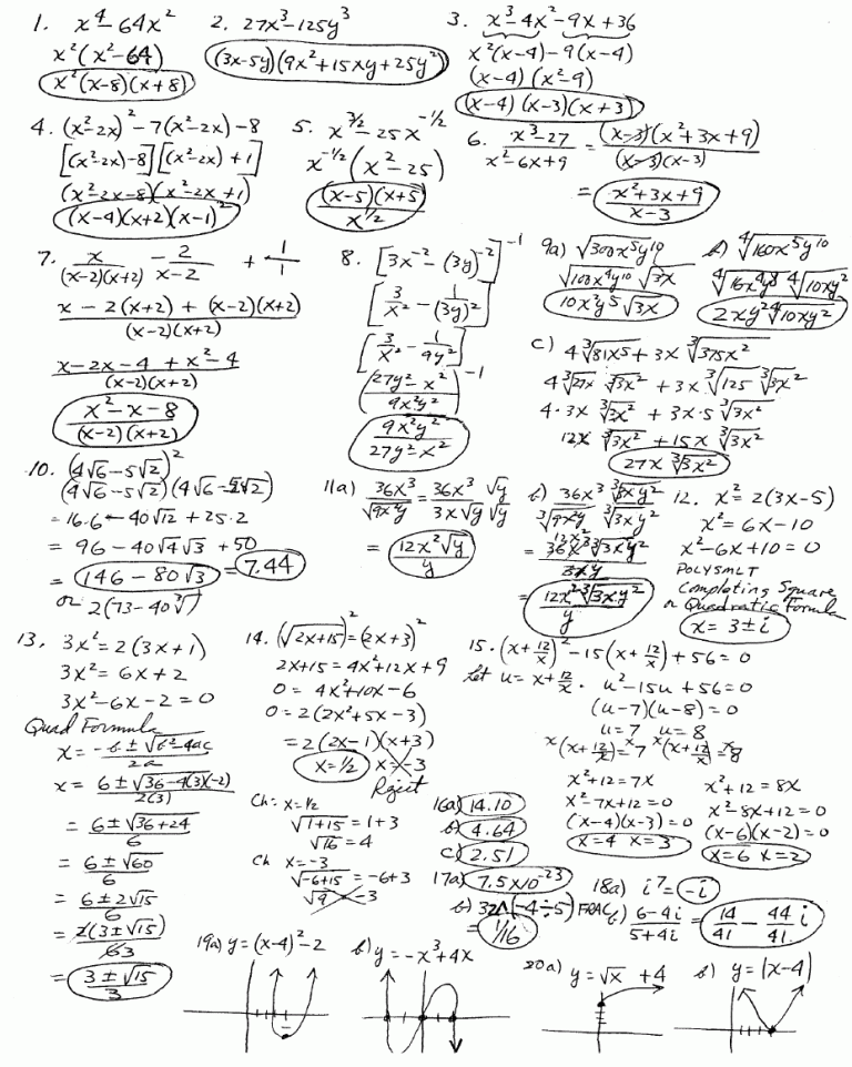 Printable College Algebra Practice Worksheets