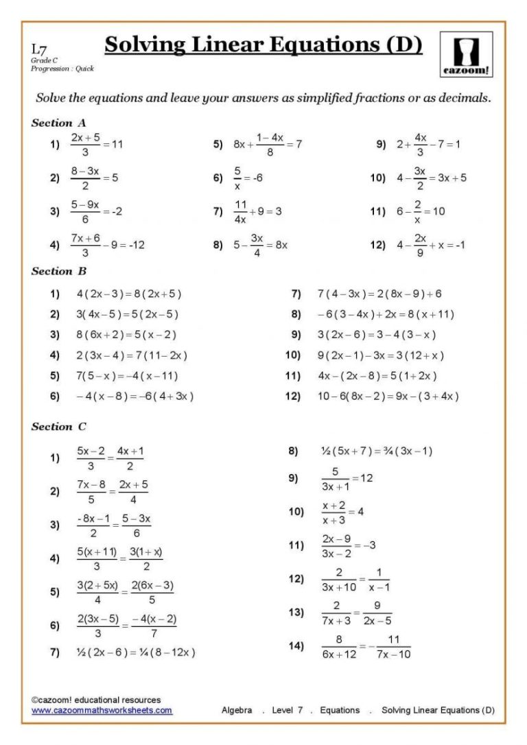 College Algebra Practice Worksheets With Answers