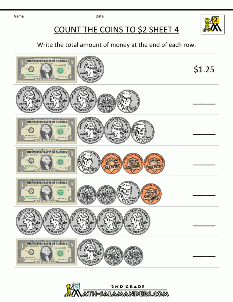 Free Printable Printable Money Worksheets 2nd Grade