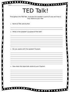 Printable Ted Talk Worksheet Pdf