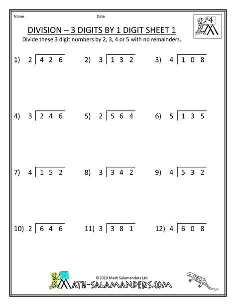 4th Grade Math Worksheets For Grade 4 Division
