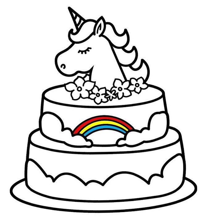 Unicorn Cake Coloring Pages For Kids