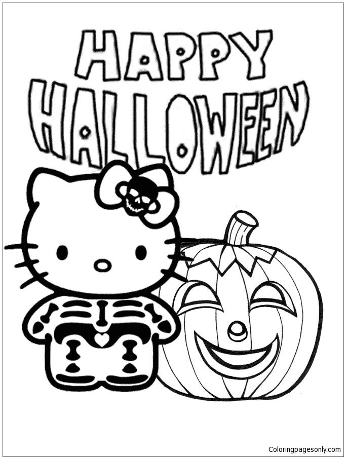 Happy Halloween Hello Kitty Coloring Pages Halloween