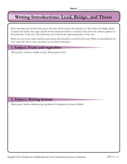 Thesis Statement Exercises Worksheets With Answers Pdf