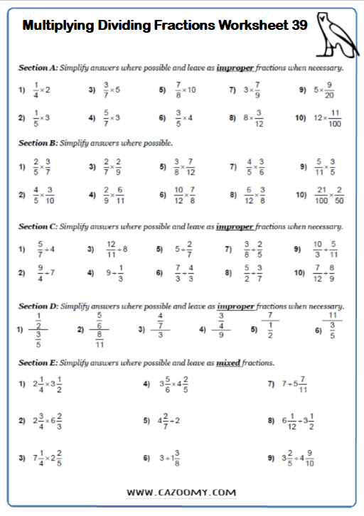 Multiplying And Dividing Fractions And Mixed Numbers Worksheet