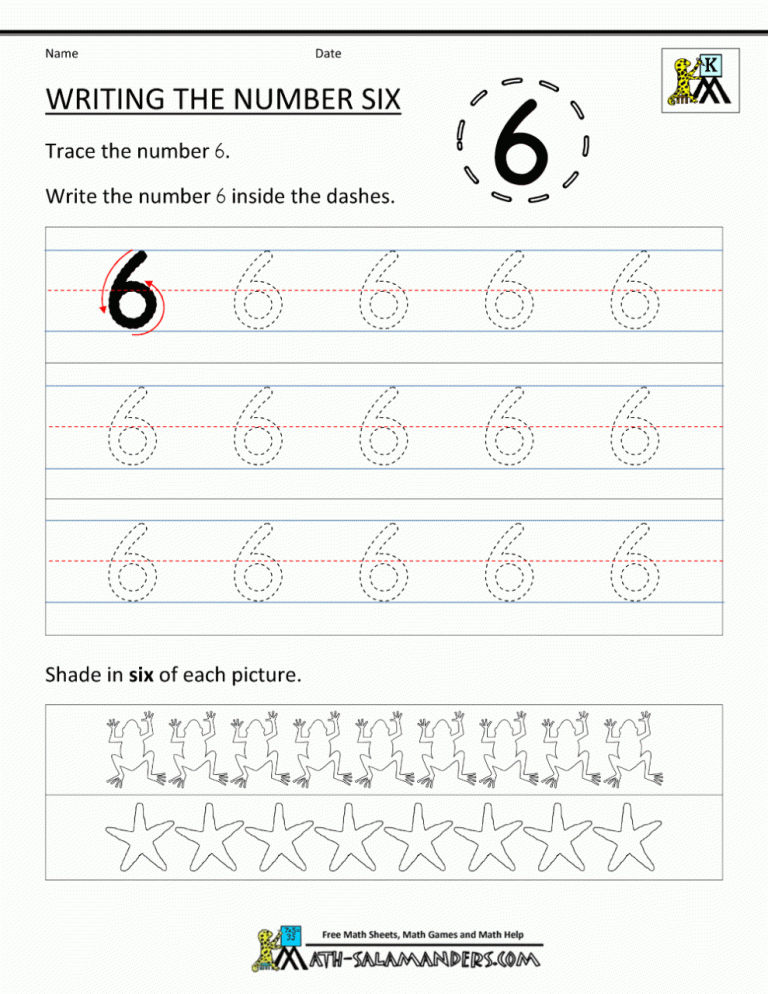 Printable Number 6 Worksheets For Toddlers
