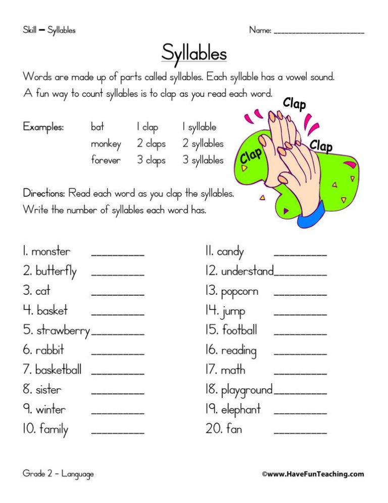 2nd Grade Syllabication Worksheets