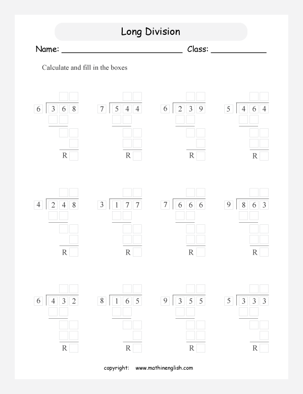 4th Grade Division Worksheet For Class 4