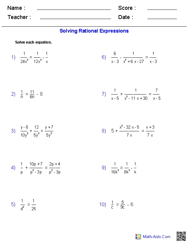 Solving Rational Equations And Inequalities Worksheet Answers