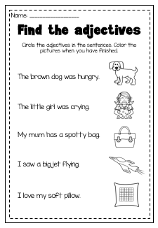 Printable 1st Grade Noun Verb Adjective Worksheet