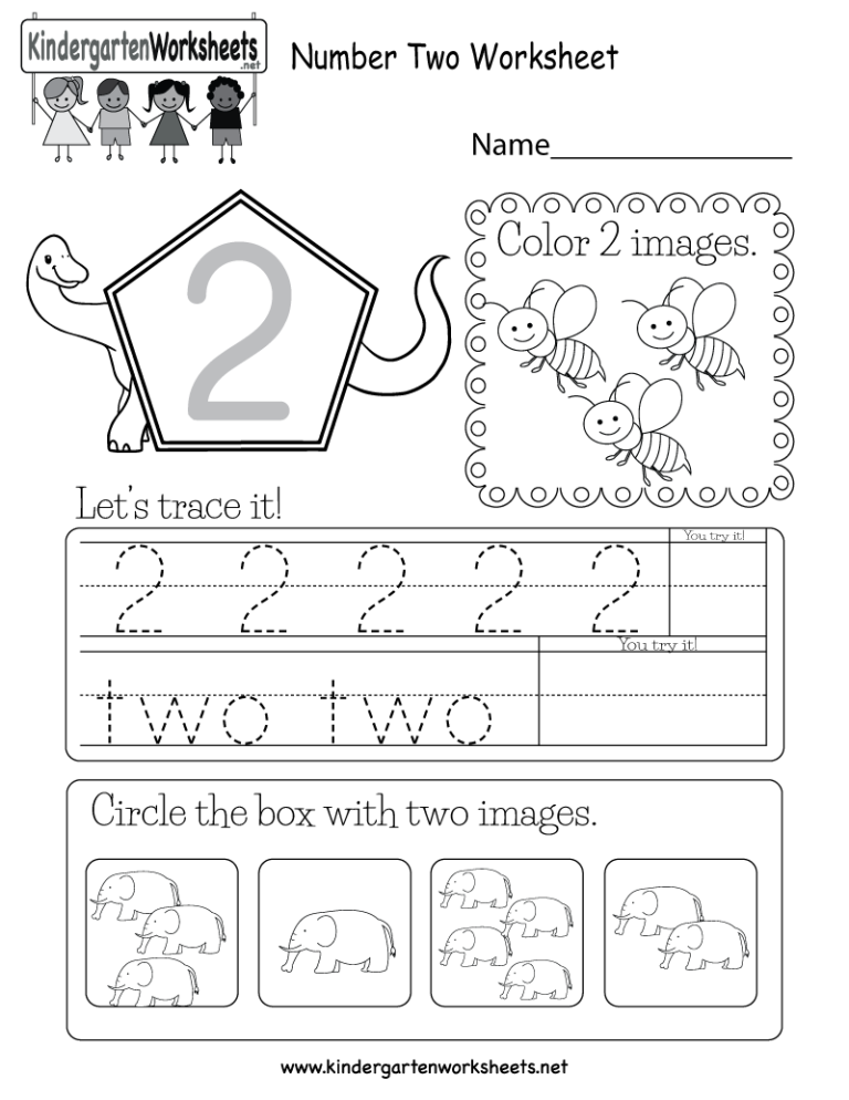 Color Number 2 Worksheets For Preschool