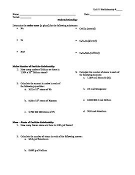 Moles And Mass Worksheet Answers Key With Work