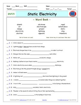Static Electricity Worksheet Pdf Answers
