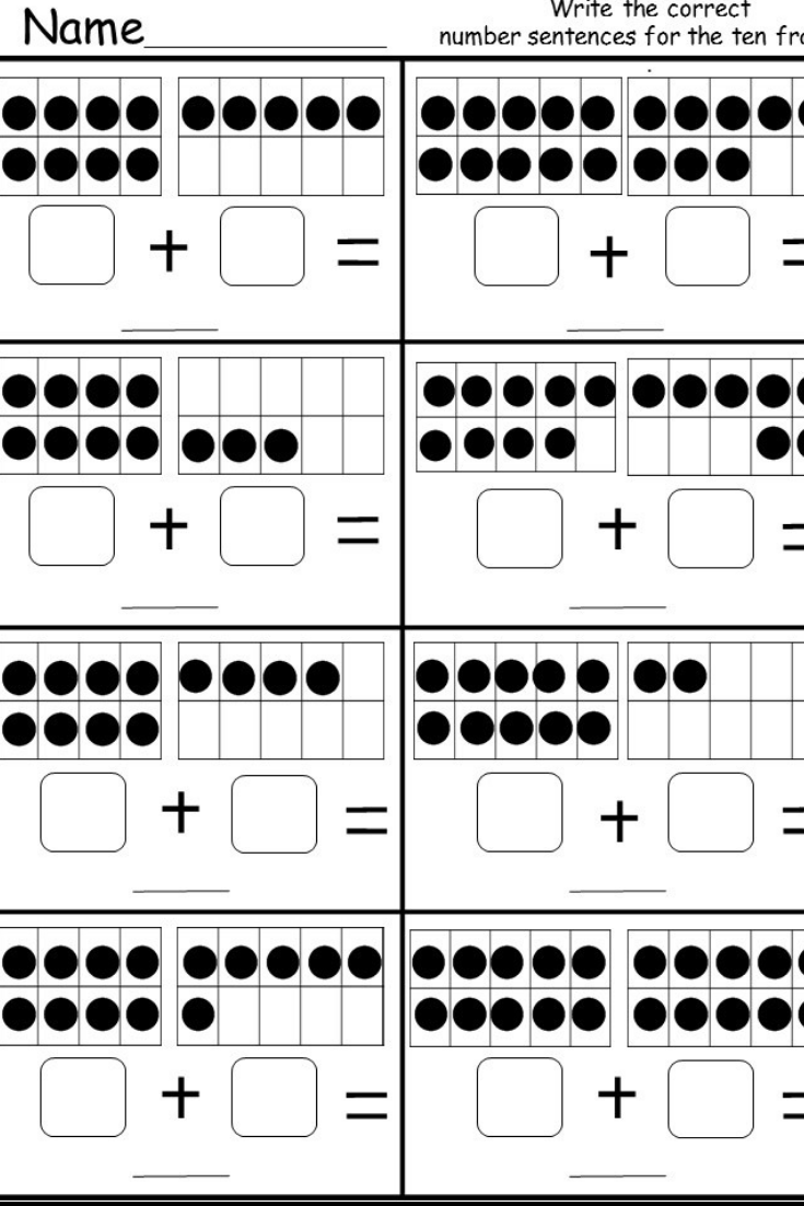 Kindergarten Ten Frame Math Worksheets