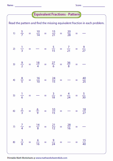 Cross Multiplication Equivalent Fractions Worksheets