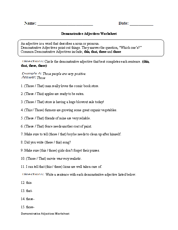 Kinds Of Adjectives Worksheets For Grade 5 With Answers