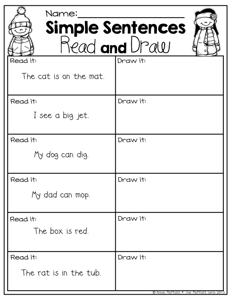 Beginner First Grade Simple Sentences For Grade 1