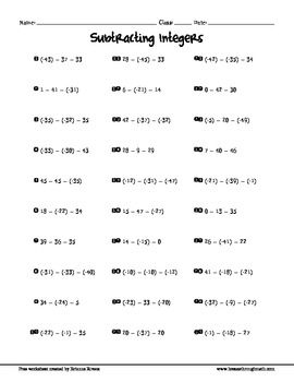 Adding And Subtracting Integers Worksheet With Answers Pdf Grade 8